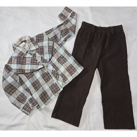 Vintage Boy's Size 4 Outfit Lot Button Up Flannel Jean Pant Doe Spun Wrangler - Picture 2 of 16